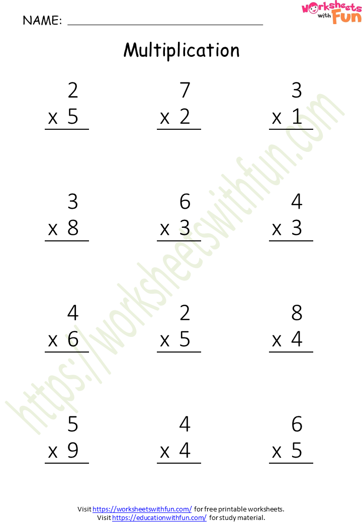 Math Multiplication Worksheet For Class 1